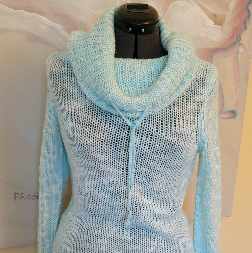 Womans Cowl Neck Sweater Green Aqua Large
